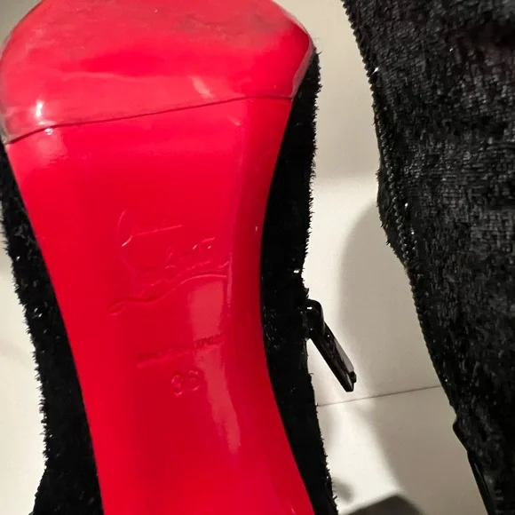 Christian Louboutin Black Velvet Ankle Booties, Kate